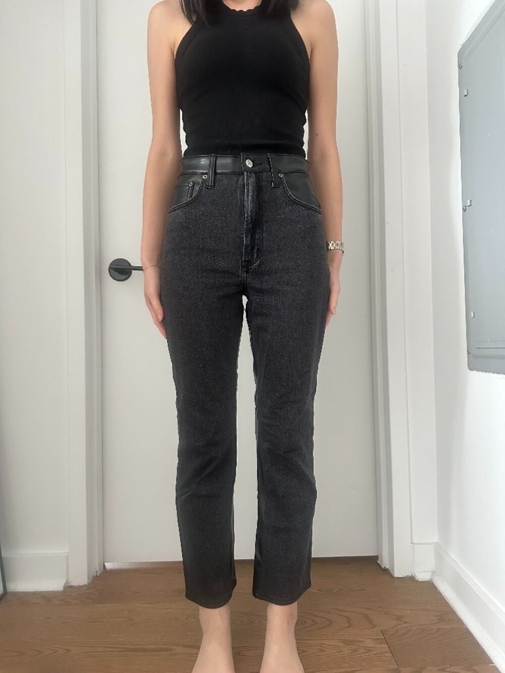 ABERCROMBIE Mixed Fabric Ultra High Rise Ankle Straight Jean